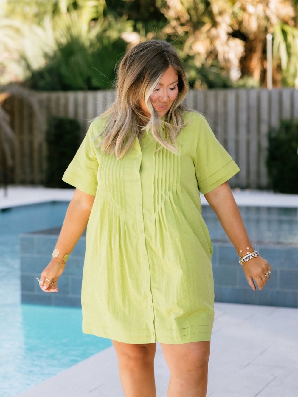 entro Lime Green Button-Front Swim Cover-Up Dress